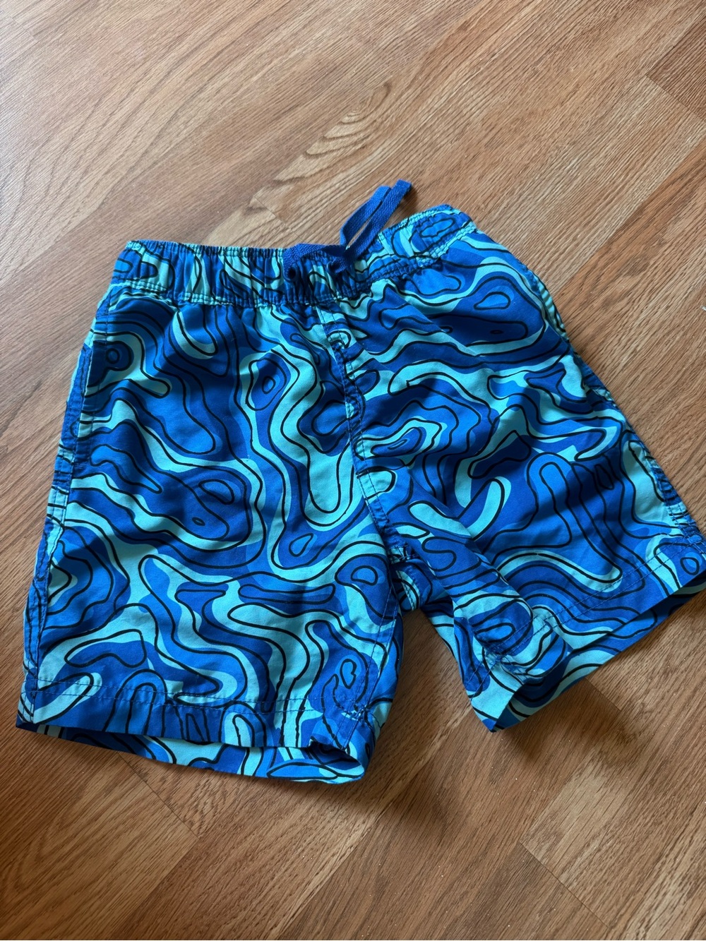 Hanna Andersson Kids Swim Shorts with Drawstring 5 Waves Map Camo Blue